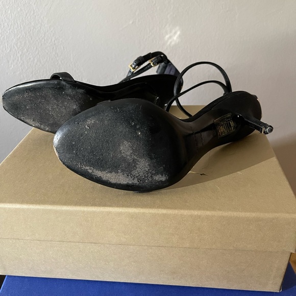 Black Satin with Gold signature hardware sandal heel - Picture 11 of 15